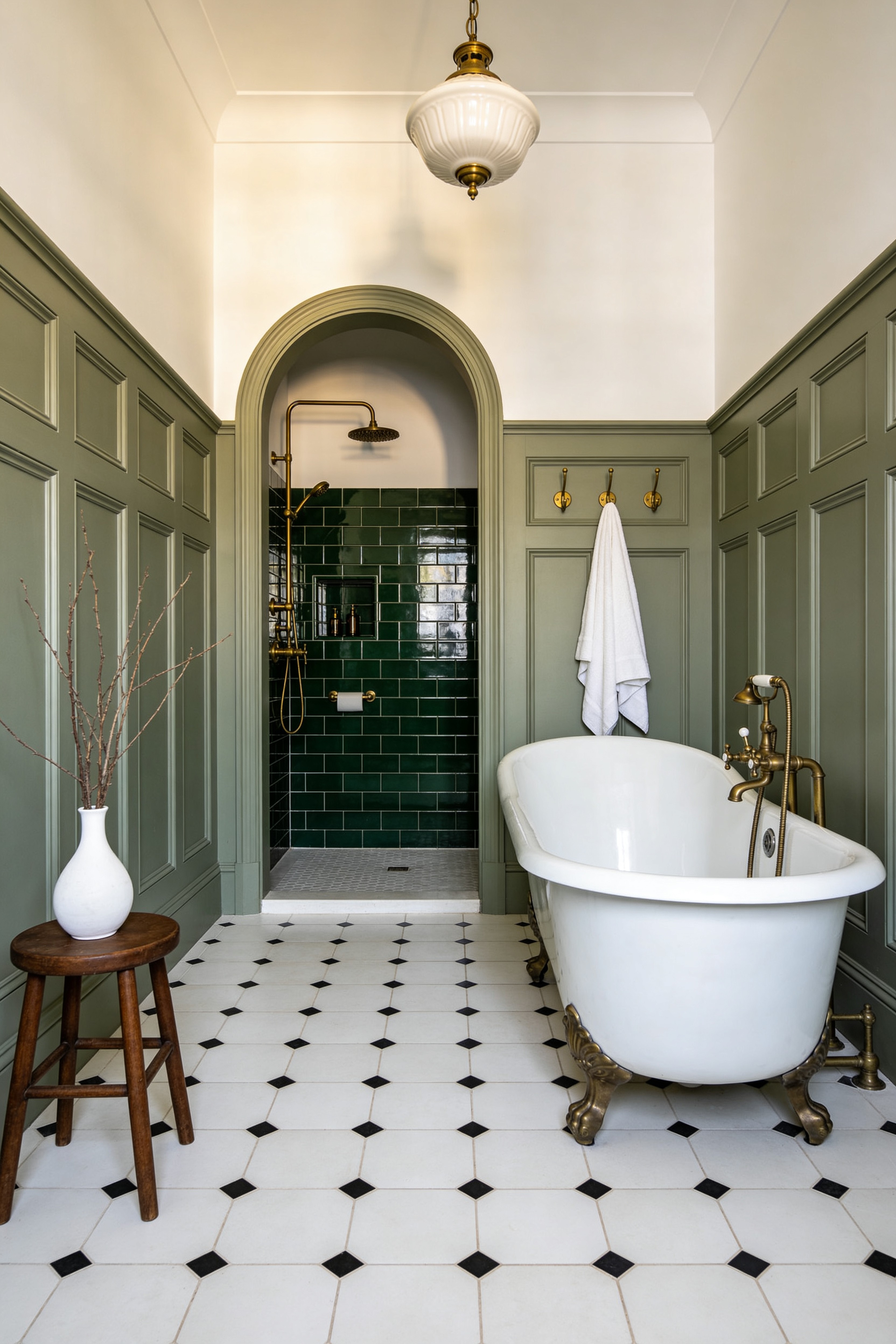 Your bathroom with zellige tiles catching light on an uneven hand-glazed surface